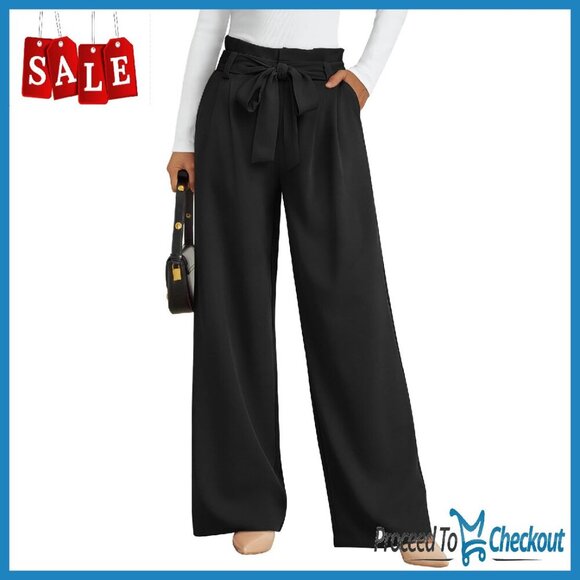 Pants - Wide Leg Paperbag Waist Dress Pants Women's Business Casual Trousers